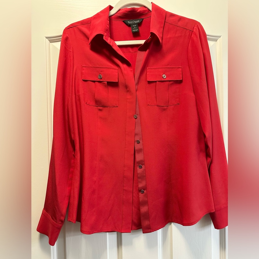 White House Black Market Red Silk Blouse